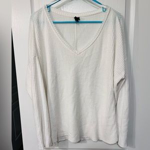 Cream wild fable waffle sweater with raw hem edges